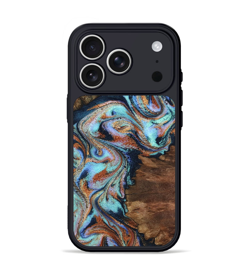 iPhone 17 Pro Wood Phone Case - Claire (Teal & Gold, 801646)