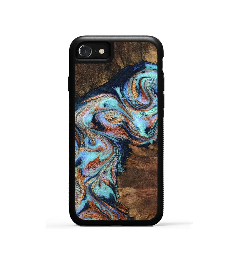iPhone SE Wood Phone Case - Claire (Teal & Gold, 801646)