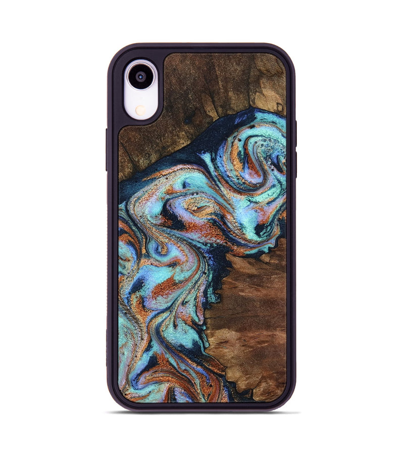 iPhone Xr Wood Phone Case - Claire (Teal & Gold, 801646)