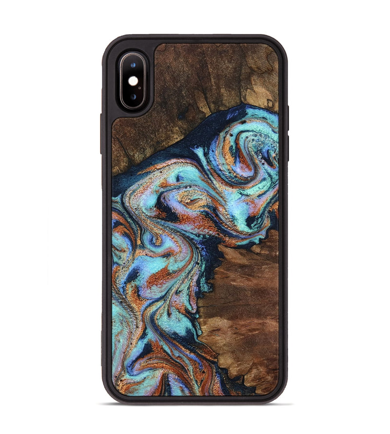iPhone Xs Max Wood Phone Case - Claire (Teal & Gold, 801646)