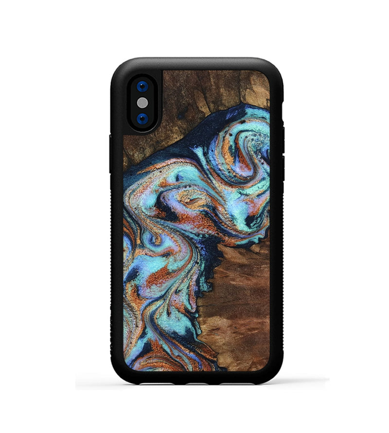 iPhone Xs Wood Phone Case - Claire (Teal & Gold, 801646)
