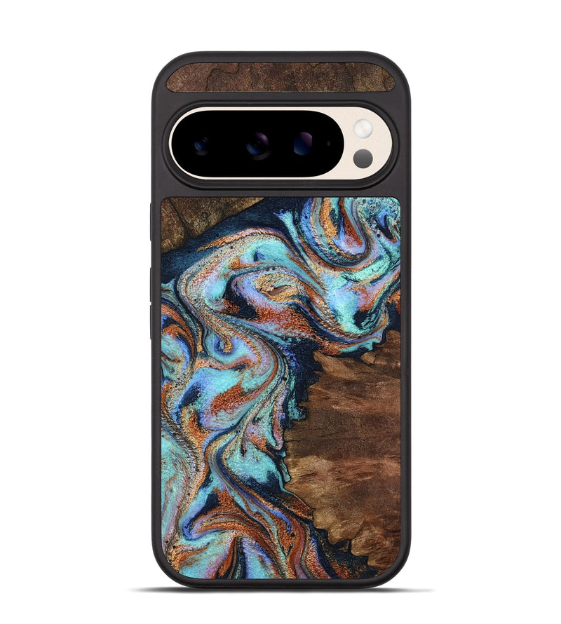 Pixel 10 Wood Phone Case - Claire (Teal & Gold, 801646)