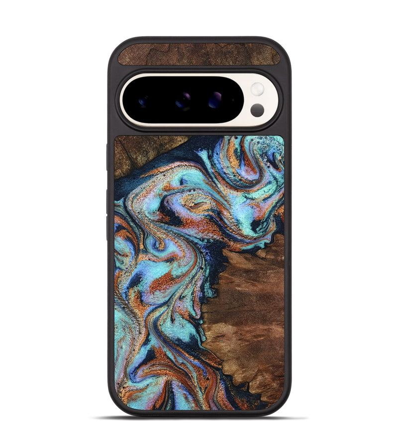 Pixel 9 Wood Phone Case - Claire (Teal & Gold, 801646)
