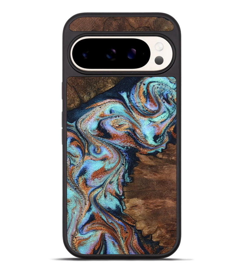 Pixel 9 Pro XL Wood Phone Case - Claire (Teal & Gold, 801646)