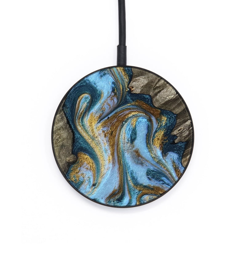 Circle Wood Wireless Charger - Jarred (Teal & Gold, 801647)