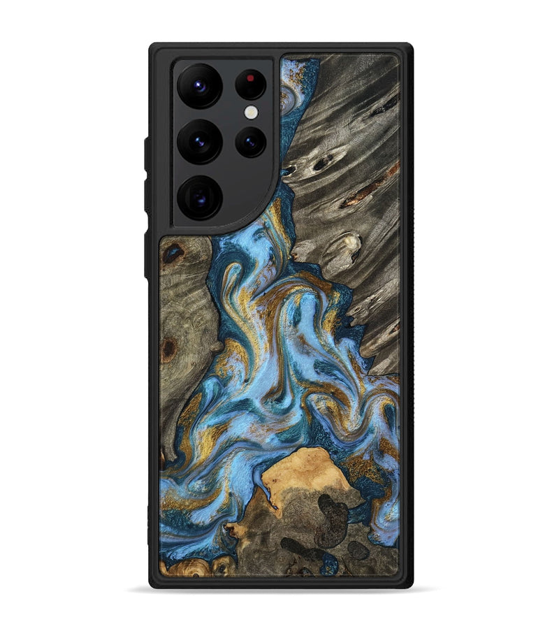 Galaxy S22 Ultra Wood Phone Case - Jarred (Teal & Gold, 801647)