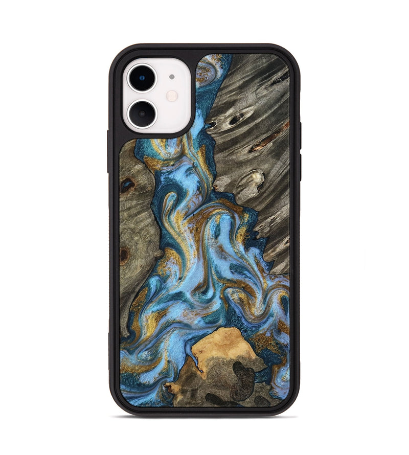 iPhone 11 Wood Phone Case - Jarred (Teal & Gold, 801647)