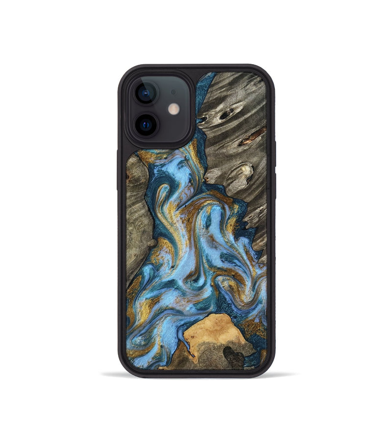 iPhone 12 mini Wood Phone Case - Jarred (Teal & Gold, 801647)