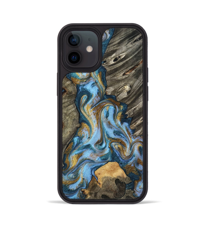 iPhone 12 Wood Phone Case - Jarred (Teal & Gold, 801647)