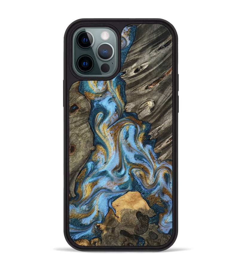 iPhone 12 Pro Max Wood Phone Case - Jarred (Teal & Gold, 801647)