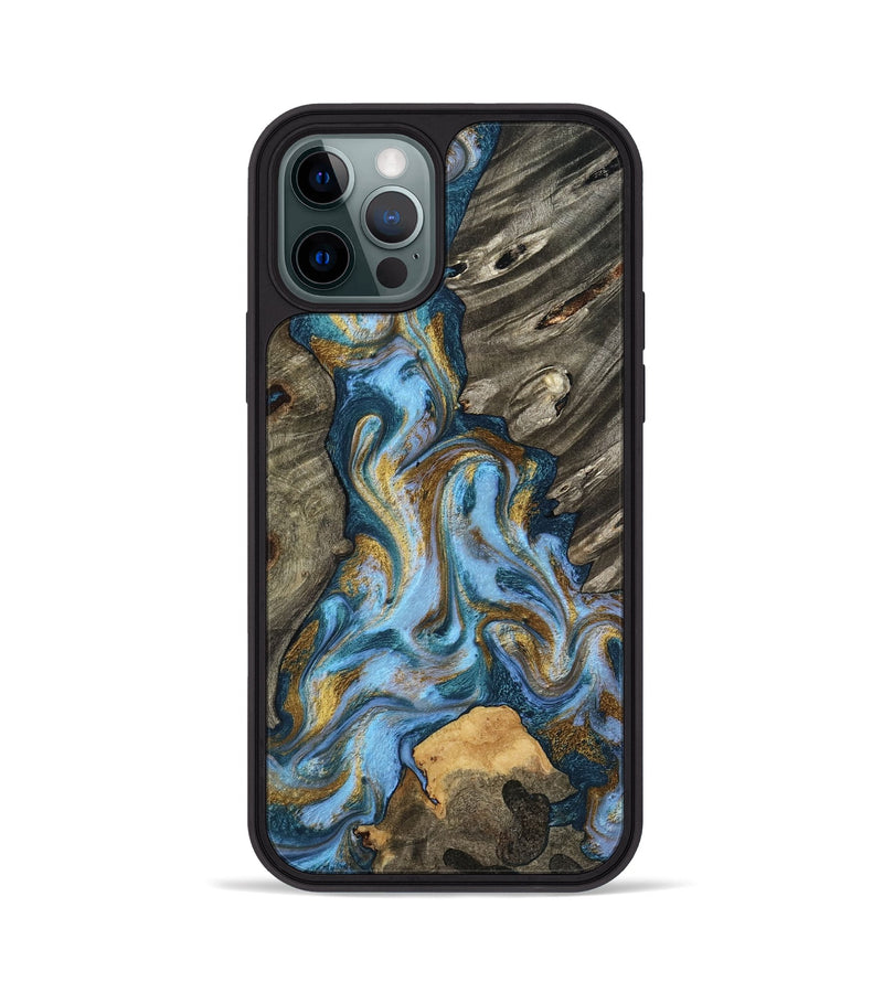 iPhone 12 Pro Wood Phone Case - Jarred (Teal & Gold, 801647)