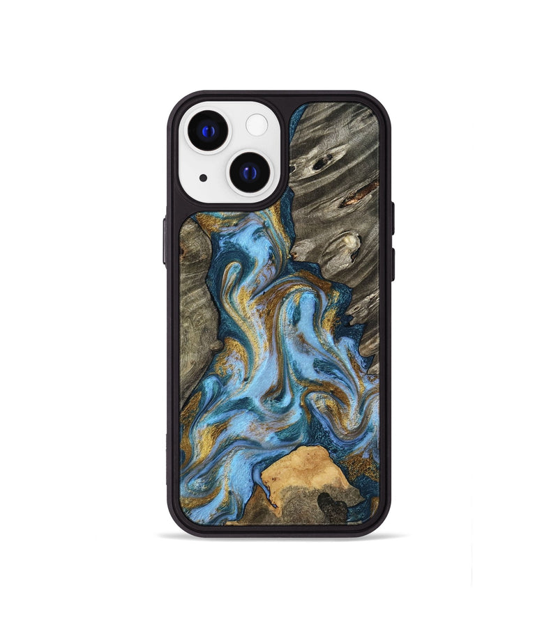 iPhone 13 mini Wood Phone Case - Jarred (Teal & Gold, 801647)