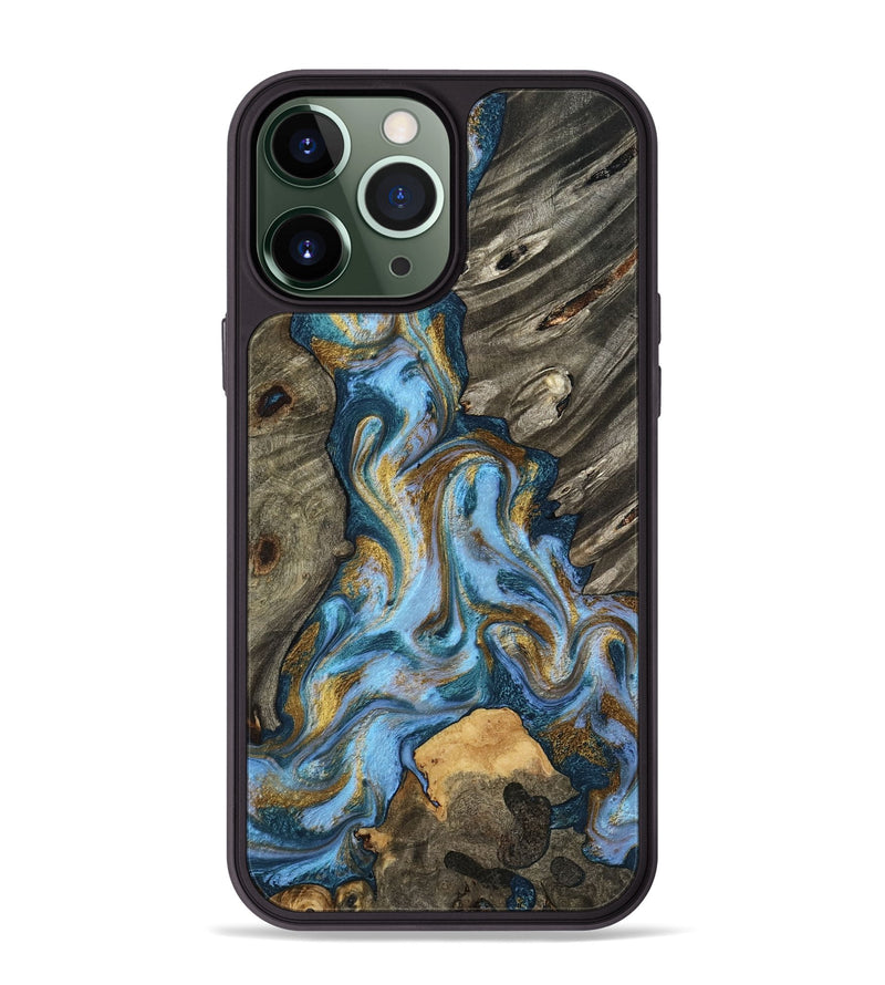 iPhone 13 Pro Max Wood Phone Case - Jarred (Teal & Gold, 801647)