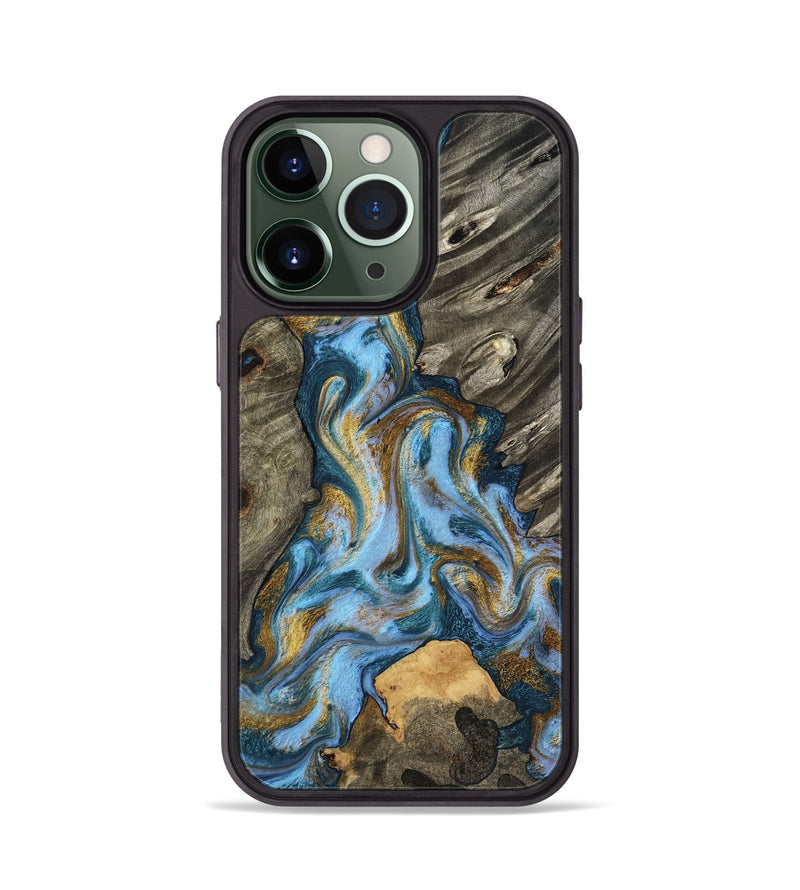 iPhone 13 Pro Wood Phone Case - Jarred (Teal & Gold, 801647)