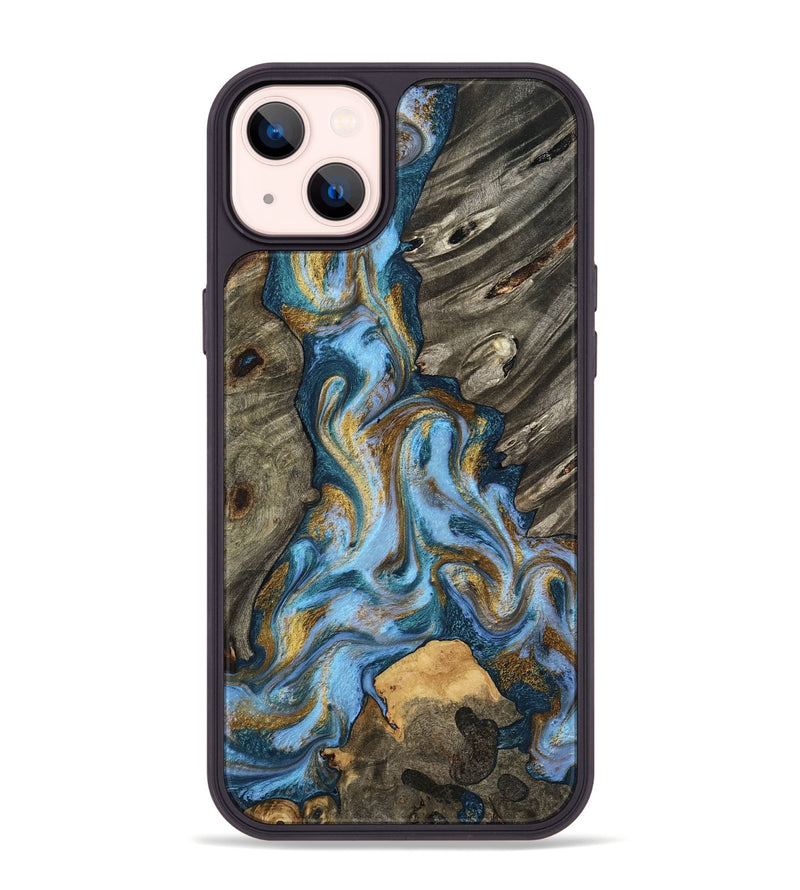 iPhone 14 Plus Wood Phone Case - Jarred (Teal & Gold, 801647)