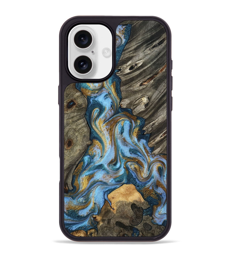 iPhone 16 Plus Wood Phone Case - Jarred (Teal & Gold, 801647)