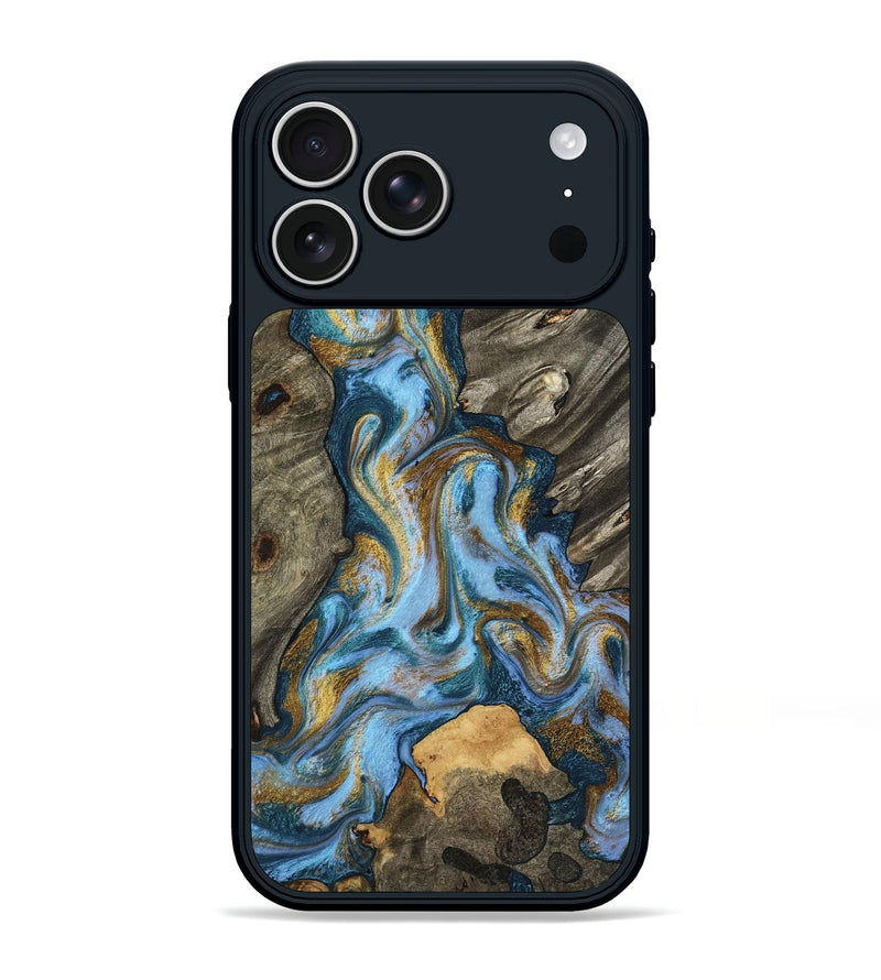 iPhone 17 Pro Max Wood Phone Case - Jarred (Teal & Gold, 801647)