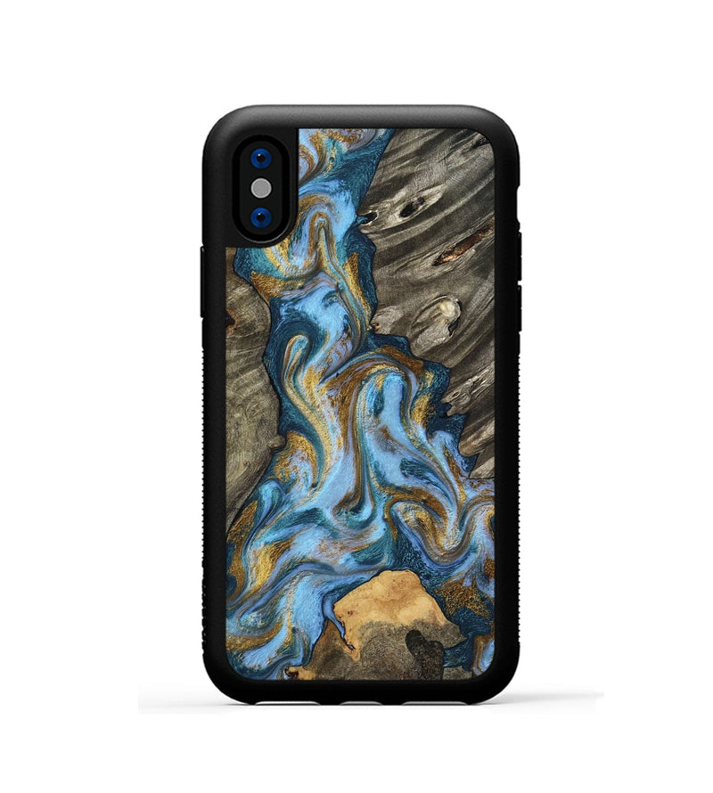 iPhone Xs Wood Phone Case - Jarred (Teal & Gold, 801647)