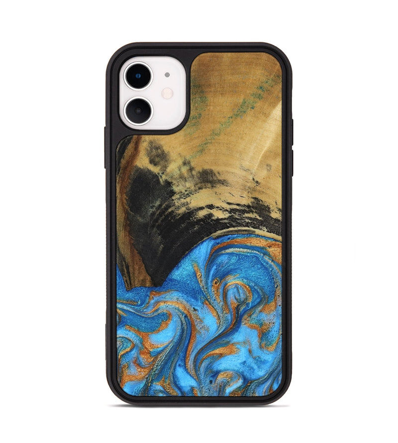 iPhone 11 Wood Phone Case - Aliya (Teal & Gold, 801648)