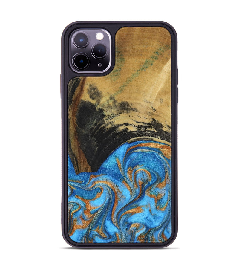 iPhone 11 Pro Max Wood Phone Case - Aliya (Teal & Gold, 801648)
