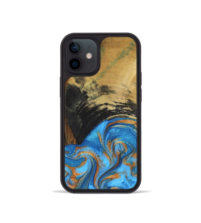 iPhone 12 mini Wood Phone Case - Aliya (Teal & Gold, 801648)