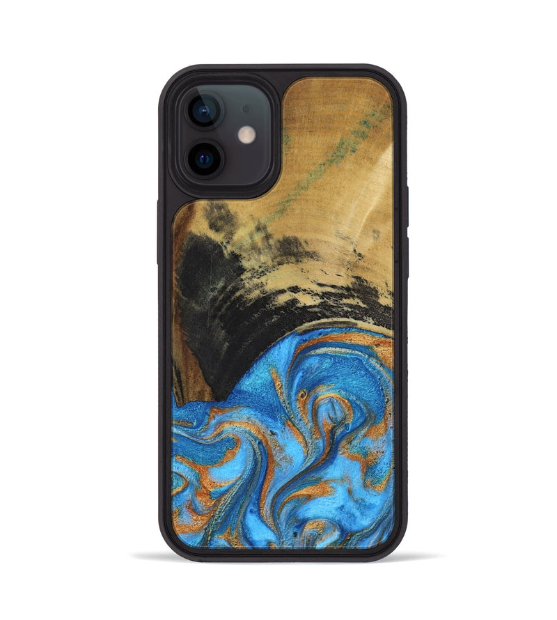 iPhone 12 Wood Phone Case - Aliya (Teal & Gold, 801648)