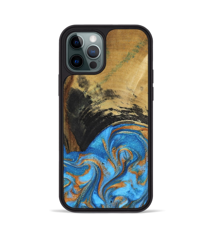 iPhone 12 Pro Wood Phone Case - Aliya (Teal & Gold, 801648)
