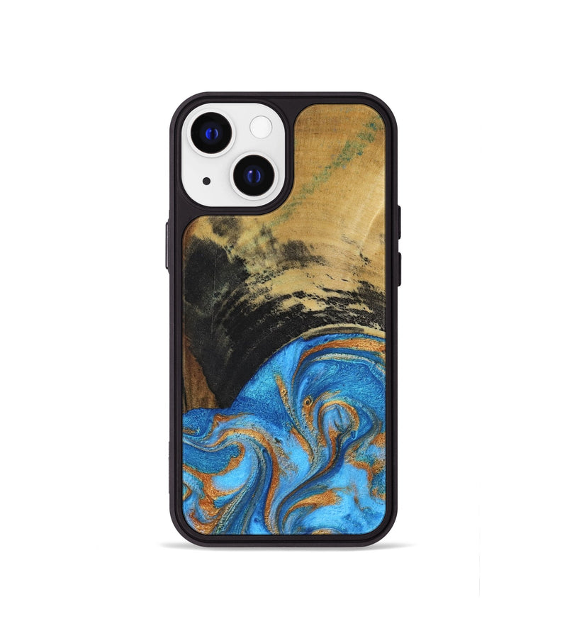 iPhone 13 mini Wood Phone Case - Aliya (Teal & Gold, 801648)