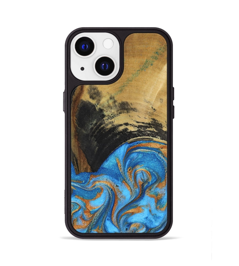iPhone 13 Wood Phone Case - Aliya (Teal & Gold, 801648)