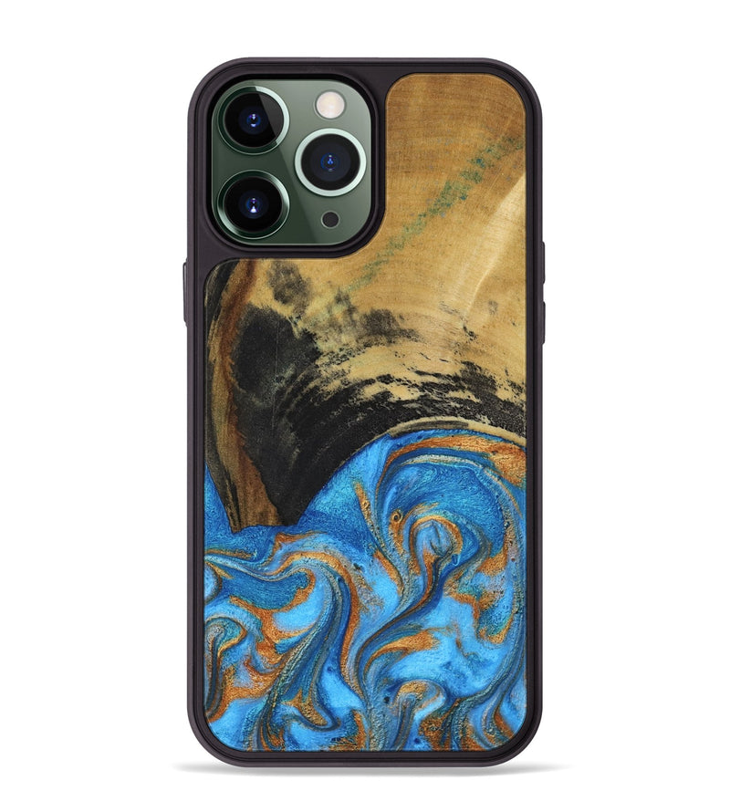 iPhone 13 Pro Max Wood Phone Case - Aliya (Teal & Gold, 801648)