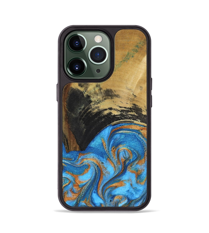 iPhone 13 Pro Wood Phone Case - Aliya (Teal & Gold, 801648)