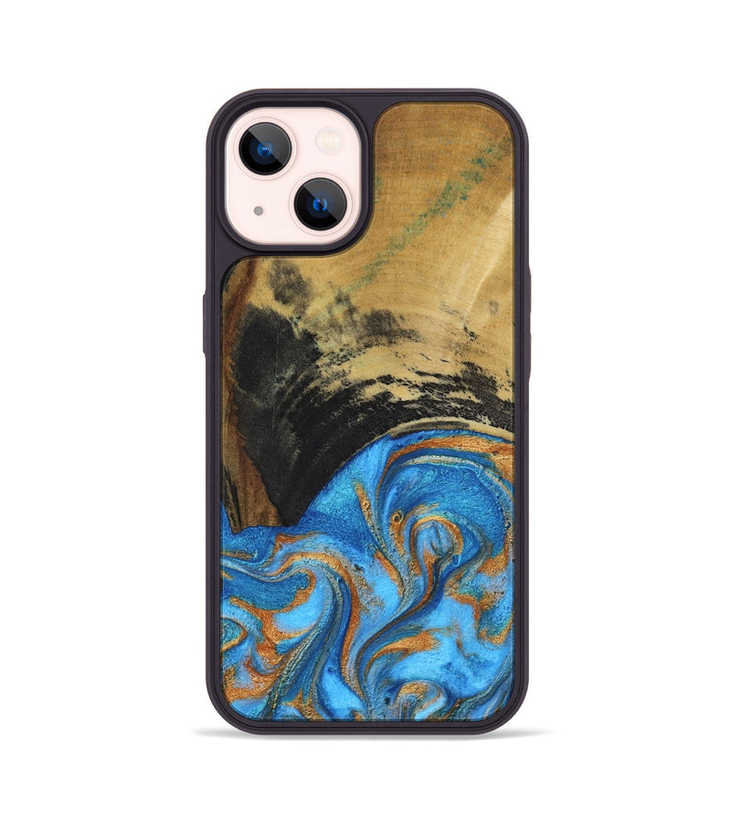 iPhone 14 Wood Phone Case - Aliya (Teal & Gold, 801648)