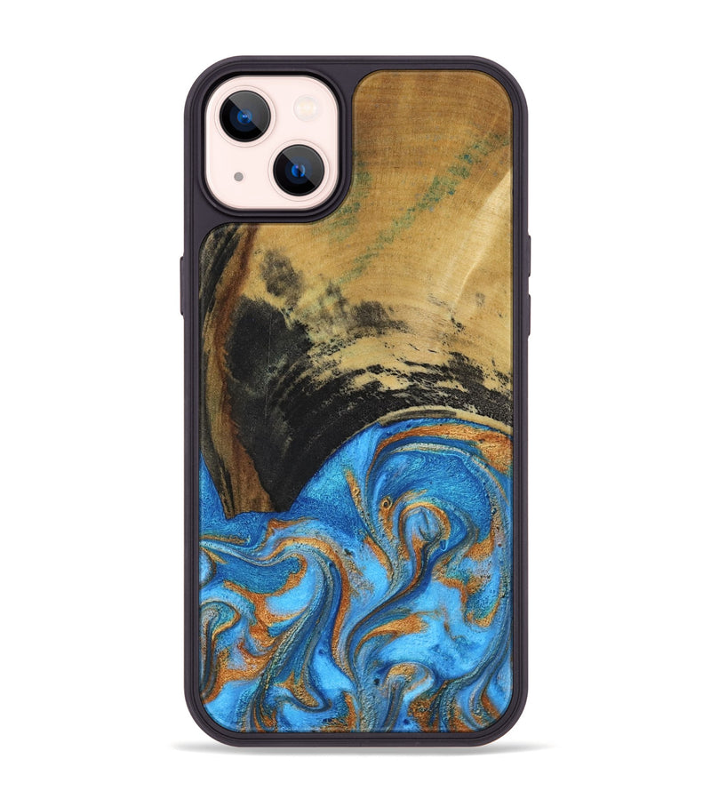 iPhone 14 Plus Wood Phone Case - Aliya (Teal & Gold, 801648)