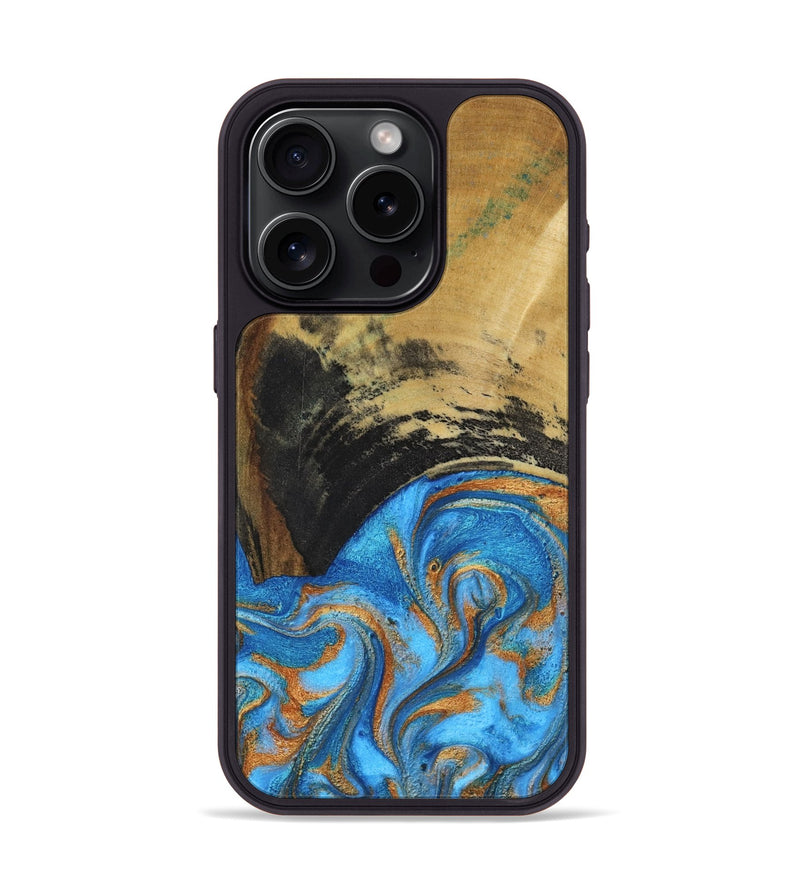 iPhone 15 Pro Wood Phone Case - Aliya (Teal & Gold, 801648)