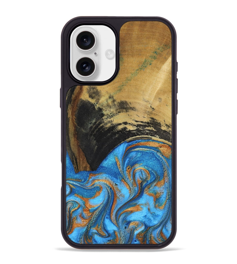iPhone 16 Plus Wood Phone Case - Aliya (Teal & Gold, 801648)