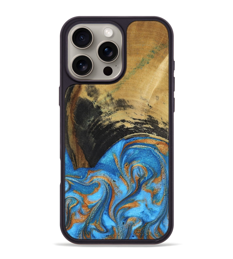 iPhone 16 Pro Max Wood Phone Case - Aliya (Teal & Gold, 801648)