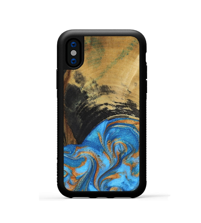 iPhone Xs Wood Phone Case - Aliya (Teal & Gold, 801648)