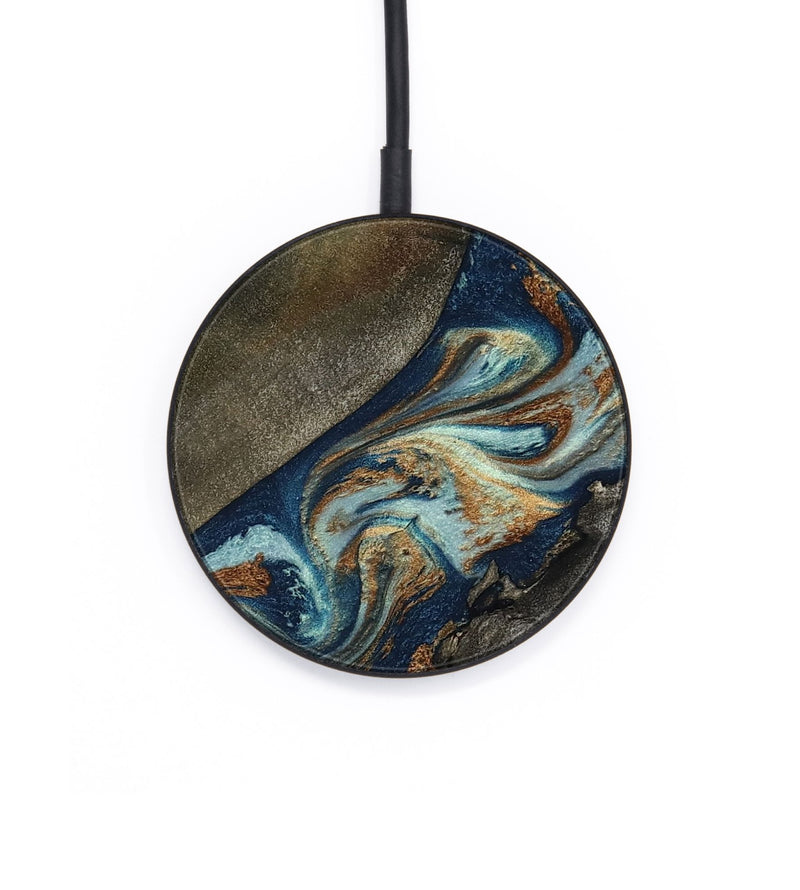 Circle Wood Wireless Charger - Karon (Teal & Gold, 801649)