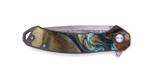EDC Wood Pocket Knife - Karon (Teal & Gold, 801649)