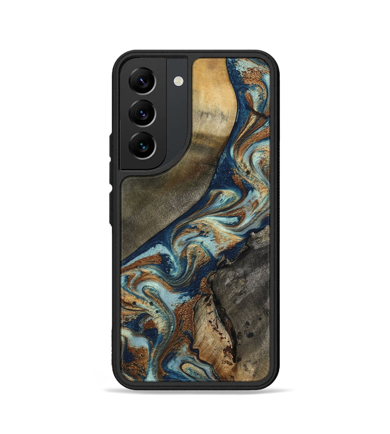 Galaxy S22 Wood Phone Case - Karon (Teal & Gold, 801649)