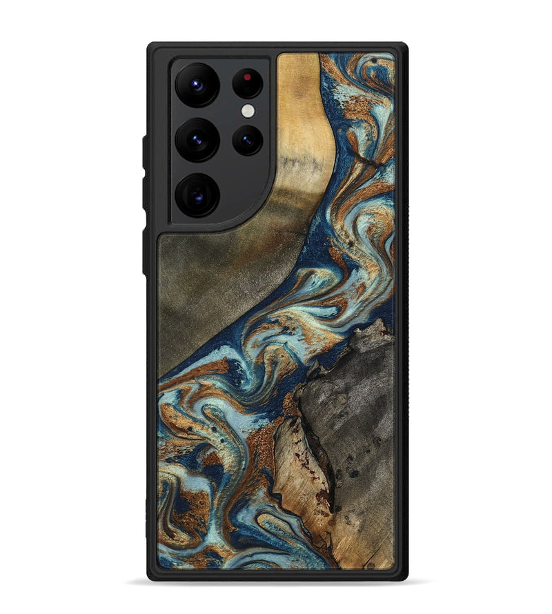 Galaxy S22 Ultra Wood Phone Case - Karon (Teal & Gold, 801649)
