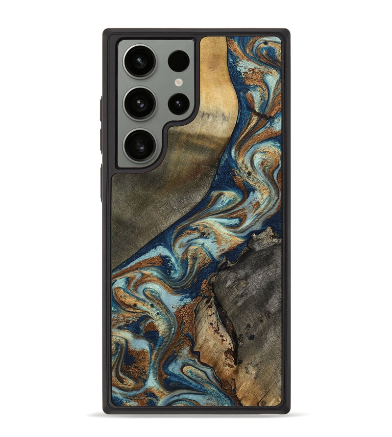 Galaxy S23 Ultra Wood Phone Case - Karon (Teal & Gold, 801649)