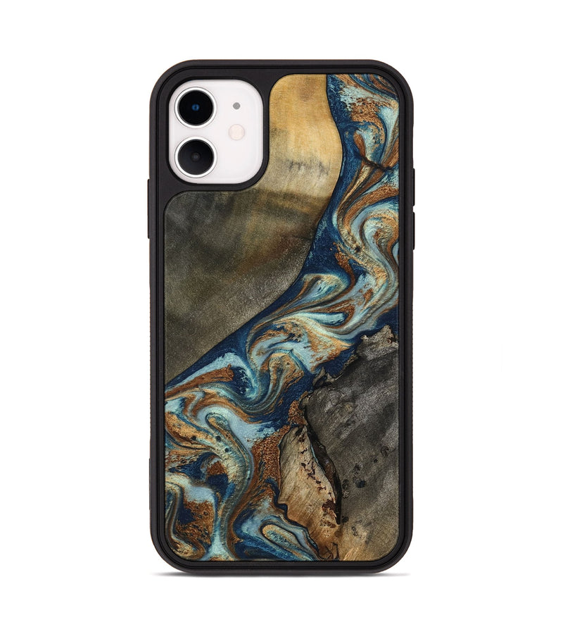 iPhone 11 Wood Phone Case - Karon (Teal & Gold, 801649)