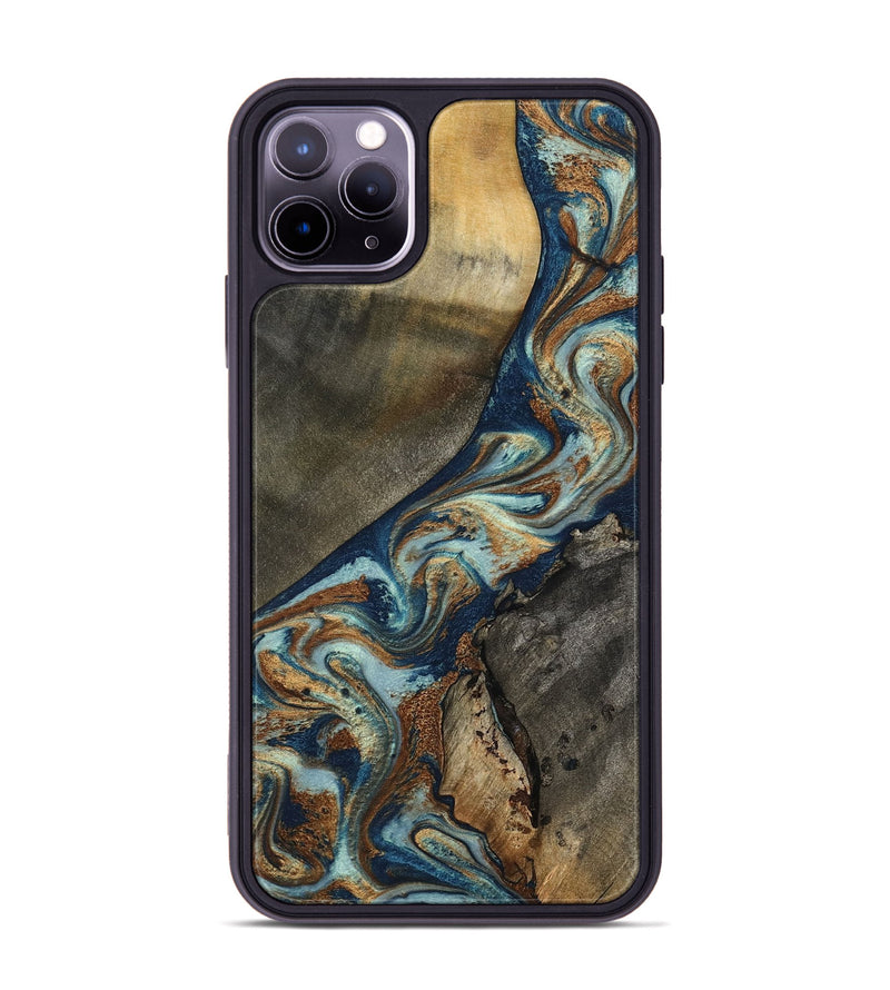 iPhone 11 Pro Max Wood Phone Case - Karon (Teal & Gold, 801649)