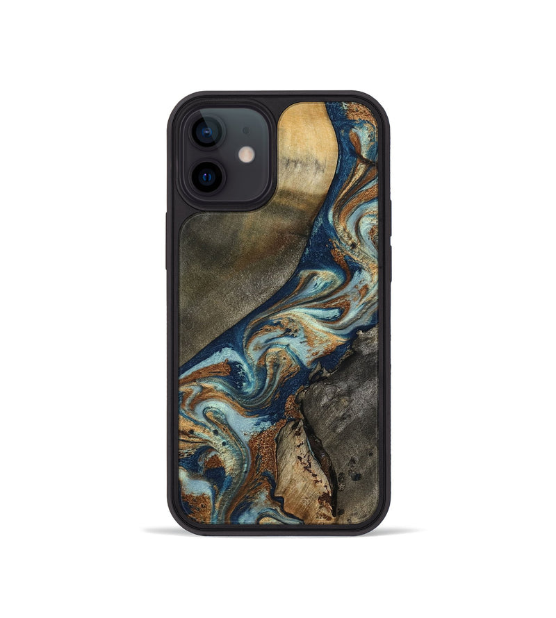 iPhone 12 mini Wood Phone Case - Karon (Teal & Gold, 801649)