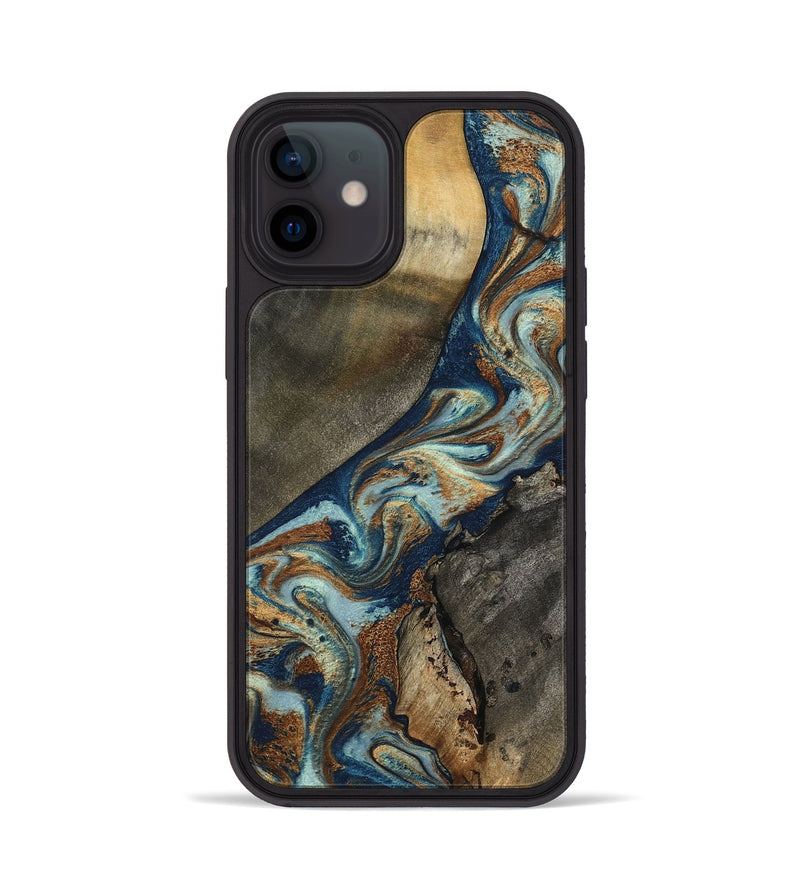iPhone 12 Wood Phone Case - Karon (Teal & Gold, 801649)