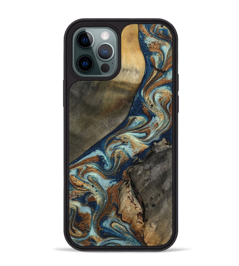 iPhone 12 Pro Max Wood Phone Case - Karon (Teal & Gold, 801649)