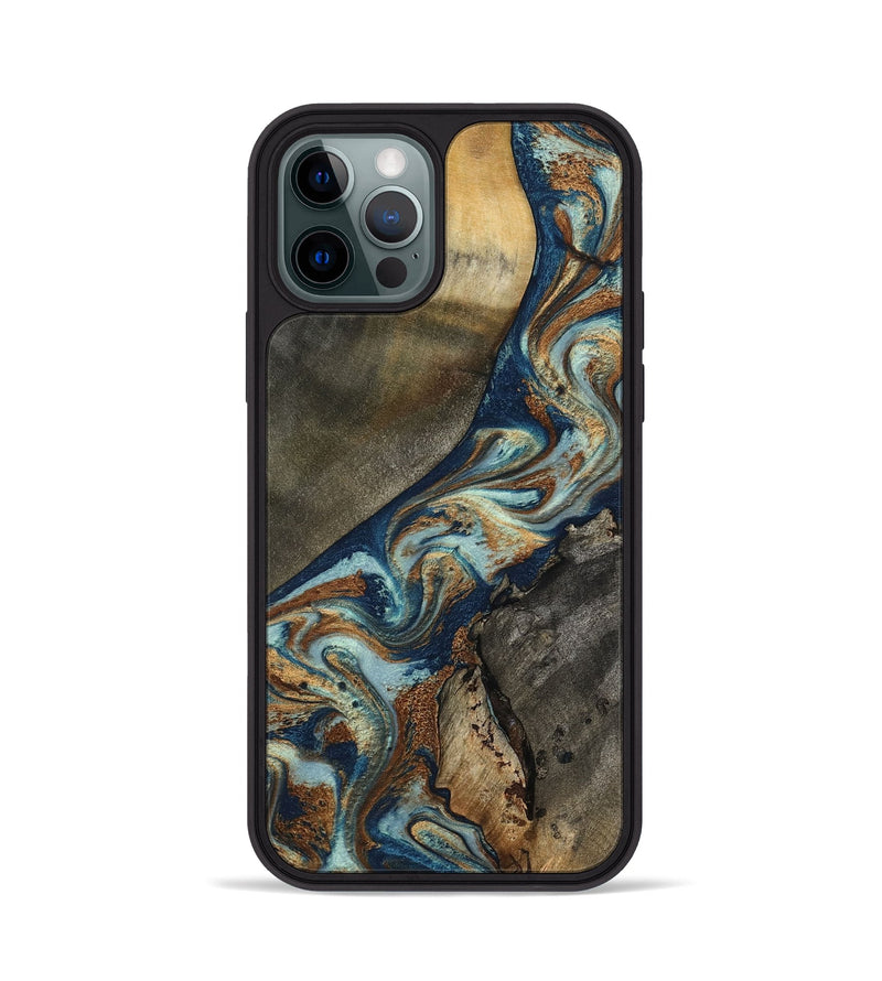 iPhone 12 Pro Wood Phone Case - Karon (Teal & Gold, 801649)