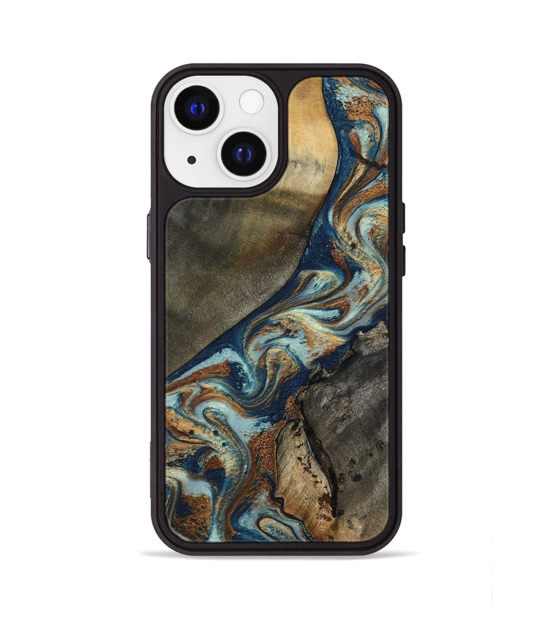iPhone 13 Wood Phone Case - Karon (Teal & Gold, 801649)