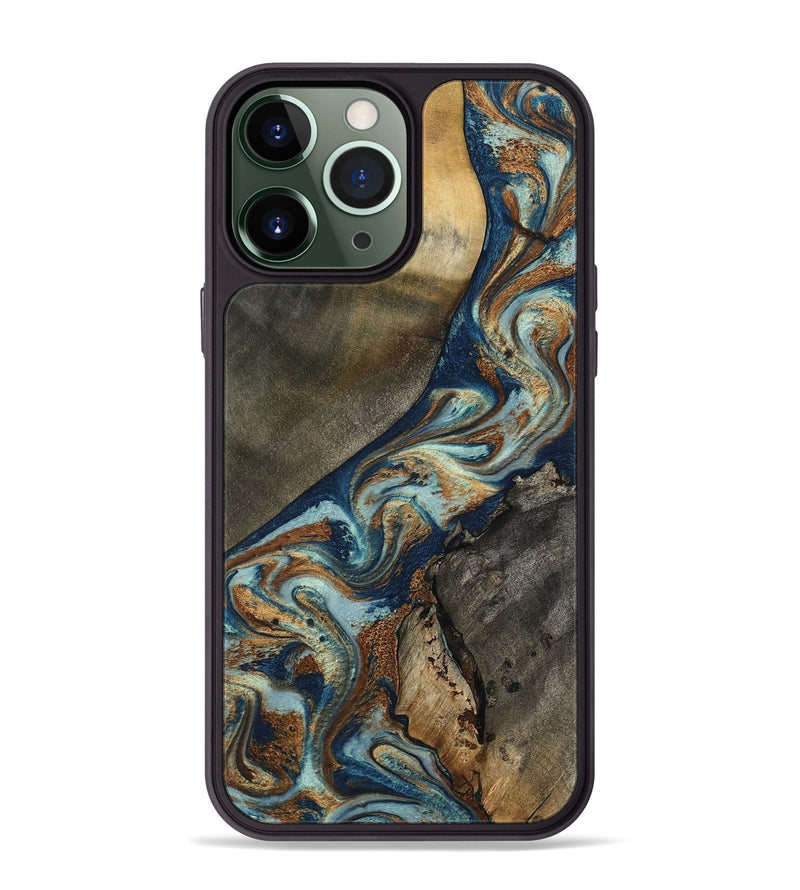 iPhone 13 Pro Max Wood Phone Case - Karon (Teal & Gold, 801649)
